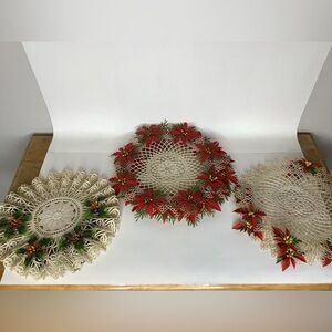 Lot of 8 Vintage Plastic Poinsettia Doilies